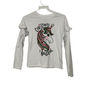 Holiday Time Christmas is Magic Unicorn Long Sleeve Shirt Girls L 10/12 1590